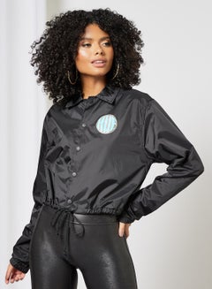 Buy Hi-fi Crop Coaches Jacket Black in UAE