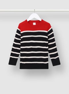 Buy Stripes Pattern Crew Neck Sweater Black/White/Red in UAE