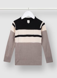 Buy Boys Round Neck Long Sleeve Sweater Black/White/Grey in UAE