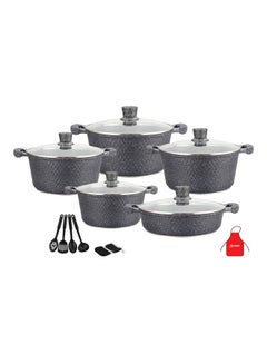 اشتري طقم أدوات طهي من الجرانيت مكون من 17 قطعة يحتوي على 1xcasserole مع غطاء مقاس 20 سم، و1xcasserole مع غطاء، و1xcasserole مع غطاء مقاس 28 سم، و1xcasserole مع غطاء مقاس 32 سم، وكسرولة من الشبال مع غطاء مقاس 28 سم، و7 أدوات طهي رمادي داكن في الامارات