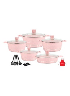 Buy 17-Piece Granite Cookware Set Includes 1xCasserole With Lid 20cm, 1xCsserole With Lid 24cm, 1xCasserole With Lid  28cm, 1xCasserole With Lid 32cm, 1xShallow Casserole With Lid 28cm, 7xCooking Tools Pink in UAE