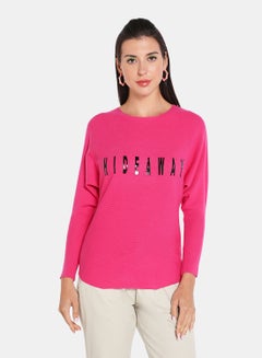 Buy Slogan Printed Round Neck Pullover Pink/Black in UAE