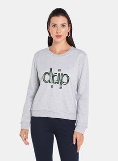 Buy Logo Signature Branding Crew Neck Pullover Grey in UAE