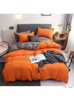 Buy 4-Piece Comforter Set solid Duvet Cover Set Orange Cotton Orange/Grey Quilt Cover (230x200), Bed Sheet (230 x230), Pillow Cover (48x74)cm in UAE