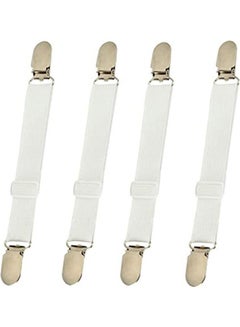 اشتري Adjustable Elastic Bed Sheet Mattress Fasteners Clips Grippers Straps Suspender Fasteners Holder - Pack Of 4 White Standardcm في السعودية