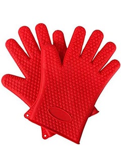 Buy Silicone Bbq Grilling Gloves/Oven Mitts/Pair Of Heat Resistant Silicone Gloves Red in Saudi Arabia
