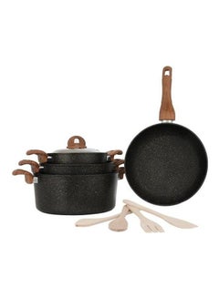 اشتري 9-Piece Granite Cookware Set Black 28سم في السعودية
