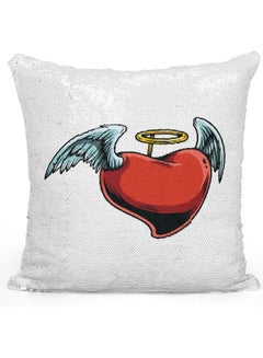 Buy Decorative Throw Heart Design Sequin Pillow White 16 x 16inch in UAE