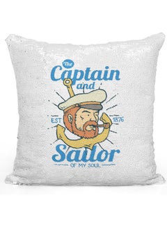 Buy Decorative Throw Captain Sailor  Sequin Pillow White 16 x 16inch in UAE