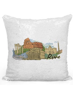 Buy Decorative Throw Rome Sequin Pillow White 16 x 16inch in UAE