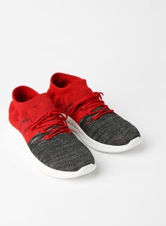 Buy Mesh Pattern Lace-Up Low Top Sneakers Grey/Red in Saudi Arabia