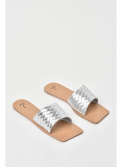 Buy Quilted Pattern Broad Strap Flat Sandals Silver in UAE