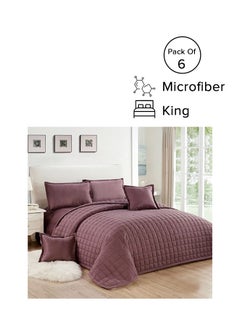 Buy 6-Piece Comforter Set King Size Microfiber Purple 220x240cm in Saudi Arabia