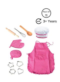 Buy 11-Piece Polka Dot Kids Kitchen Cooking Play With Apron And Chef Hat Set 40x38x2cm in UAE