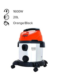 Buy Drum Vacuum Cleaner Stainless Steel With Wet And Dry Function 20 L 1600 W WDBDS20-B5 Orange/Black in Egypt