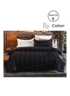 Buy 6-Piece Double Size Printed Design Duvet Cover Set Cotton Black/White 230x250cm in Saudi Arabia