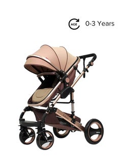 Buy 3 In 1 Multi-Position Foldable Classic Pram Baby Single Stroller, Smooth-Rolling, Newborn - Khaki in UAE