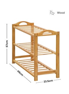 Buy 3-tier Natural Bamboo Shoe Rack, Wooden Shoe Cabinet with Two Rounded Handle, Free Standing Entryway Shoe Tower Shelf,Shoe Storage Organizer Boots Storage Shelf Modern House Furniture Home Natural Bamboo 67x49x23.5cm in Saudi Arabia