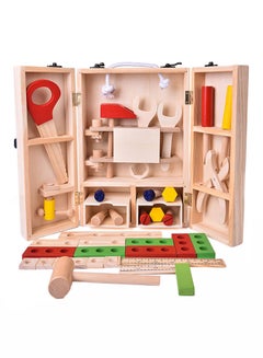 Buy 43-Piece Wooden Construction Educational Nontoxic Game Tool Toy Set For Kids in Saudi Arabia