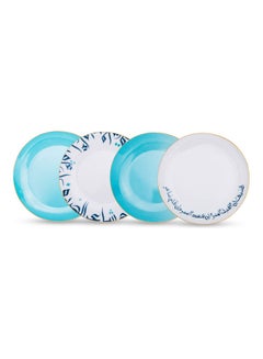 Buy 4-Piece Dessert Plate Blue/White 8inch in Saudi Arabia