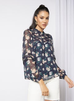 Buy Floral Print Top Navy in Saudi Arabia