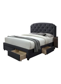 Buy Deluxe Storage Queen Size Bed Without Mattress Charcoal Grey 160x200cm in UAE