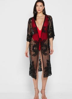 Buy Lace Kimono Beachwear Black in UAE