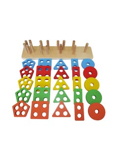 Buy Wooden Geometric Shape Stacking Blocks Multicolored Toy For Upto 12 Months 37x7.5x8cm in Saudi Arabia