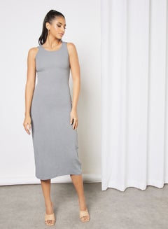 Buy Casual Polyester Blend Sleeveless Midi Evening Dress With Scoop Neck Slim Fit Knit Tank Dress 63 Dark Grey in UAE