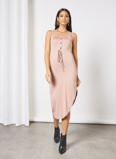 Buy Casual Tank Midi Knit Dress With Drawstring 49 Chocolate in UAE