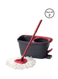 Buy Turbo Smart Spin Microfiber Mop and Bucket Set Grey/Red 23×46×24cm in Egypt