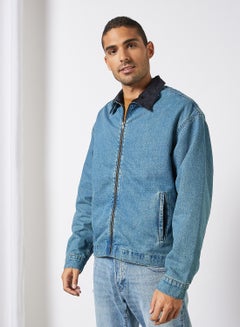 Buy Contrast Collar Jacket Blue in Saudi Arabia