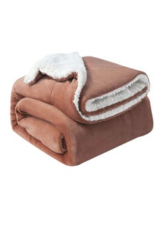 Buy Reversible Soft Sherpa Bed Blanket Fleece Light Brown 220x240cm in UAE