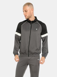 Buy Casual Front Zip Detail Jacket Grey/Black in Saudi Arabia