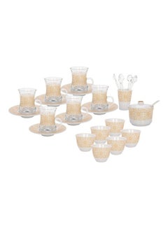 Buy 28 Piece Porcelain Tea And Coffee Set White/Yellow/Clear 180ml in Saudi Arabia