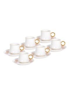 Buy 12-Piece Porcelain Turkish Coffee Cup And Saucer Set White/Gold 90ml in Saudi Arabia