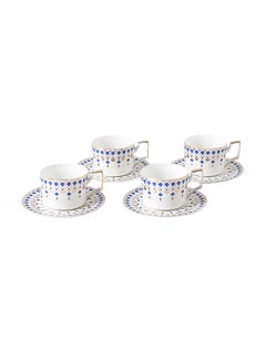 Buy 8-Piece Cup And Saucer  Set Blue/Gold/White 8.5x6.5cm in UAE