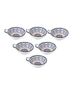 Buy 6-Piece Ceramic Hand-Painted Underglaze Color Nordic Style Household Saucer With Handle Multicolour 11.2x9.5x4cm in UAE