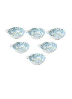 Buy 6-Piece Hand-Painted Saucer With Handle Blue 11.2x9.5x4cm in UAE