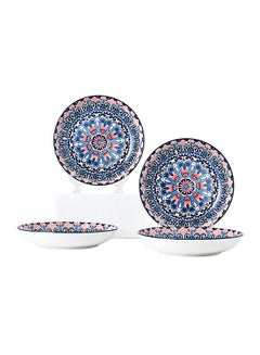 Buy 4-Piece Hand-Painted Round Plate Multicolour 20.5x4cm in Saudi Arabia