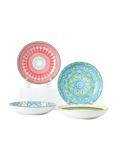 Buy 4-Piece Hand-Painted Round Plate Multicolour 20.5x20.5x4cm in Saudi Arabia