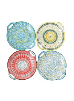 Buy 4-Piece Hand-Painted Round Plate Multicolour 23.5x20x4cm in Saudi Arabia