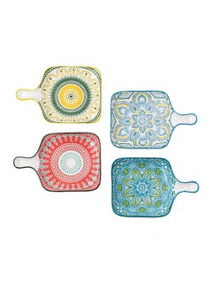 Buy 4-Piece Hand-Painted Plate Multicolour 22.8x14.5x3.2cm in UAE