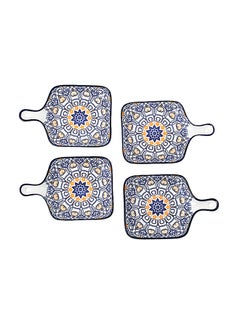 Buy 4-Piece Hand-Painted Plate Blue 22.8x14.5x3.2cm in UAE