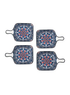 Buy 4-Piece Hand-Painted Plate Blue 22.8x14.5x3.2cm in UAE