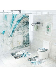 Buy 4-Piece Marble Toilet Cover Floor Non-Slip Mat Set Multicolour 180x180cm in UAE