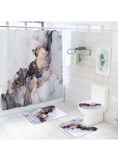 Buy 4-Piece Marble Toilet Cover Floor Non-Slip Mat And Shower Curtain Set Multicolour 180x180cm in Saudi Arabia