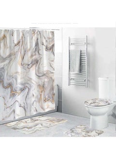 Buy 4- Piece Digital Printing Shower Curtain Floor Mat Multicolour 180x180cm in Saudi Arabia