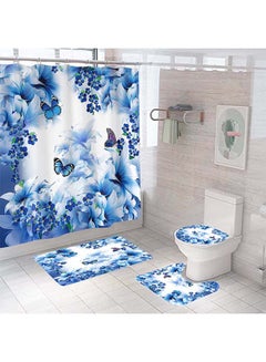 Buy 4-Piece Digital Print Shower Curtain And Floor Mat Set Multicolour 180x180cm in Saudi Arabia