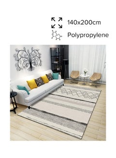 Buy Warm Luxurious Modern Printed Rectangular Anti-Slip Carpet Off-White/Black 140x200cm in Saudi Arabia